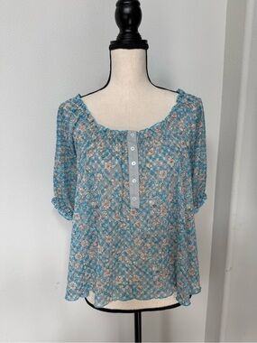 Free People Blue Floral Peasant Blouse